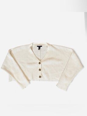 Forever 21 Cream Cropped Cardigan Button Front Knit Sweater Medium